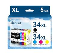 Uiprint 34XL Cartuchos de Tinta para Epson 34 XL Compatible con Epson Workforce Pro WF-3720 WF-3725 WF-3720DWF WF-3725DWF WF3720DWF WF3725DWF (2 Negro, 1 Cian, 1 Magenta, 1 Amarillo, Pack de 5)