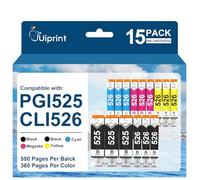 Uiprint 525 526 - Cartucho de tinta compatible con Canon PGI-525 CLI-526 para PIXMA MG6150 MG6250 MG5350 MG5250 MG5150 IX6550 IP4950 IP4850 (negro/cian/magenta/amarillo, 15 unidades)