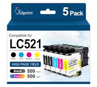 Uiprint LC521 LC521XL Cartuchos compatibles con Brother LC 521 LC521VAL Cartuchos de impresora DCP-J1260DW DCP-J1310DW DCP-J1313DW DCP-J1360DW DCP-J1460DW (5 unidades, 2 negros, cian, magenta