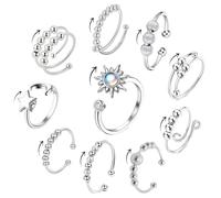 Uirheurd Anillo Antiestres Mujer 10 Piezas Anillos Antiestres Mujer, Spinner Fidget Anillo Antiestres Varios Estilos Antiestres Anillo Ansiedad Ajustable para Mujeres Hombre Regalo Joyería