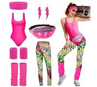 Uirheurd Disfraz de los años 80 para mujer, atuendo de los años 90, traje de los años 80, accesorios de los años 80, llevar diademas, pulseras, pendientes, trajes de baño, etc., adecuados para fiestas