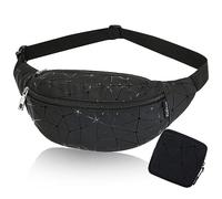 Uirheurd Riñonera para Niñas y Niños, Bolsa de Festival, Riñonera Negra, Impermeable, Holográfica, Juvenil (Negro), 30*7*13cm