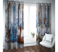 UIRINGART Arte Abstracto Cortinas Opacas para Dormitorio salón Guitarra con patrón de partituras tapeadas térmicas aisladas de Ojales 2 Paneles B140xH210cm