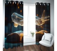 UIRINGART Arte de la línea Dorada Modelo de avión Cortinas Opacas para Estudio Diseño futurista sobre Libro Abierto Grommet Cortinas de Ventana para Oficina en casa 2 Paneles B140xH200cm