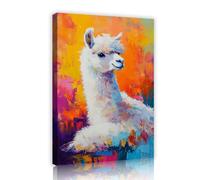 UIRINGART Arte de pared en lienzo de llama colorida Imágenes abstractas de animales Impresiones de arte Graffiti Pósters Pintura Diseño único para decor de comedor Marco interior 65x100cm