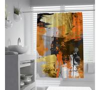 UIRINGART Biombo Ducha Arte Moderno W100xL200cm Pintura al óleo Abstracta Naranja Ocre Amarillo Gris Negro Pinceladas patrón Resistente Moho Tela Cortina Ducha con Ganchos