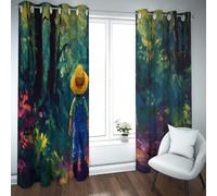 UIRINGART Cortenas Opacas impresionistas para Leer Nook Chic Mono Camina por un Camino Forestal Patrón de amortiguamiento de Cortinas para el Dormitorio 2 Paneles B168xH229cm