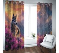 UIRINGART Cortina de Ventana con temática de Lobo Cordillera de Flores púrpura de mar Sala de Paisaje Cortinas Opacas Que se oscurecen para Dormitorio salón 2 Paneles B140xH245cm