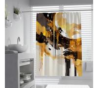 UIRINGART Cortina Ducha Abstracta Moderna W180xL220cm Negro Amarillo Ocre Blanco Salpicadura Tinta Gotas líquidas Arte patrón Resistente Moho Tela Cortina Ducha con Ganchos