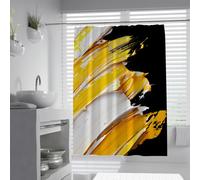 UIRINGART Cortina Ducha Arte Moderno W200xL200cm Amarillo Ocre Vibrante Negro Blanco Pintura al óleo Abstracta Pinceladas patrón Resistente Moho Tela biombo baño con Ganchos