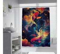 UIRINGART Cortina Ducha Feng Shui W160xL200cm Galaxia Cielo Noche Peces Nadando Nubes Naranja Rosa Impermeable fácil Cuidado antimoho poliéster con Ganchos