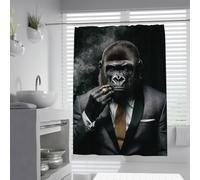 UIRINGART Cortina Ducha Gorila Caballero W200xL240cm Impermeable Resistente Moho Cool simio Traje Pajarita Anillo Oro Pintura Tela Pantalla baño ojillas antirroya Forros bañera