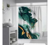 UIRINGART Cortina Ducha W180xL200cm Secado rápido Repelente Agua Fluido Verde Jade malaquita mármol Textura Oro Salpicadura Pan Abstracto poliéster Pantalla Cuarto húmedo con Ganchos