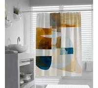 UIRINGART Cortina Ducha W200xL220cm Impermeable Lavable máquina Abstracto Forma geométrica Verde Azulado Azul marrón Ocre Amarillo Bloque Crema Tela casa Hotel Separador baño con Ganchos