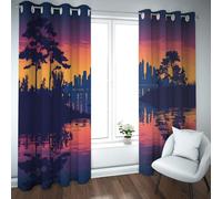 UIRINGART Cortinas abstractas Modernas Opacas Estampado Naranja púrpura del Skyline de la Ciudad Oscurecimiento térmico de la habitación Cortinas para Ventana del salón 2 Paneles B140xH200cm