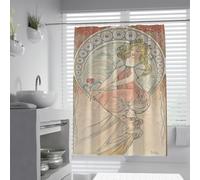 UIRINGART Cortinas de Ducha Art Nouveau W100xL200cm Alphonse Mucha Style Woman Circle Art Decoración de baño Resistente al Moho Resistente al Moho Impermeable Lavable rápido