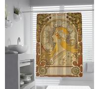 UIRINGART Cortinas de Ducha Art Nouveau W100xL200cm Retrato de Mujer Estilo Alphonse Mucha Baño baño Bañera Bañera Lavable a máquina de poliéster Impermeable