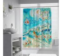UIRINGART Cortinas de Ducha artísticas W100xL200cm Pintura Abstracta Moderna al óleo Estilo Marc Chagall decoración de baño de Tela Azul con Ganchos Accesorios Impermeables Lavables para el baño