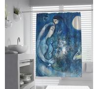 UIRINGART Cortinas de Ducha Azules W120xL200cm Madre Luna Hija Marc Chagall Estilo Arte Abstracto Pintura al Óleo Tela Decoración del baño Set de Accesorios Impermeables Lavables