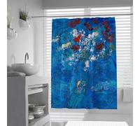 UIRINGART Cortinas de Ducha Azules W200xL220cm Arte Estilo Marc Chagall Pintura Abstracta Floral al óleo Tela Moderna decoración de baño Cortina Impermeable Lavable con Ganchos