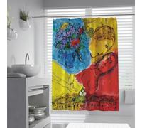 UIRINGART Cortinas de Ducha de Colores W180xL200cm Rojo Amarillo Azul Estilo Marc Chagall Arte Floral Pintura Abstracta al óleo Tela decoración del baño Accesorios Impermeables Lavables