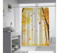 UIRINGART Cortinas de Ducha en la Naturaleza W200xL200cm Hojas Amarillas cayendo Paisaje de Bosque otoñal Humedad Impermeable Decoración de baños de Casas y hoteles Resistente al Moho