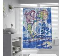 UIRINGART Cortinas de Ducha estéticas W180xL200cm Arte de Sirenas Pintura al óleo Azul Azul de Marc Chagall Decoración del baño Cortina Impermeable Lavable con Ganchos