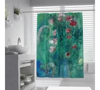 UIRINGART Cortinas de Ducha Florales W150xL200cm Gran Ramo Marc Chagall Estilo Art Lovers Decoración de Tela Verde Azul con Ganchos Accesorios Impermeables Lavables