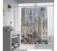 UIRINGART Cortinas de Ducha impresionistas W180xL180cm Pissarro Rouen Street Market Pintura al óleo Ciudad Francesa para el hogar Decoración hotelera Poliéster Resistente al Moho Lavable