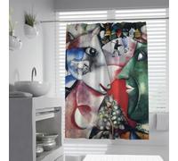 UIRINGART Cortinas de Ducha Modernas W100xL200cm Estilo Marc Chagall Arte Abstracto Pintura al óleo Tela Colorida e Impermeable para la decoración del apartamento Escolar