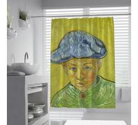 UIRINGART Cortinas de Ducha Modernas W90xL180cm Gorra Azul Portrait Boy Famosa Pintura al óleo Impresionista Amarillo Tela de poliéster Lavable Decoración de baño Conjunto de decoración de baño