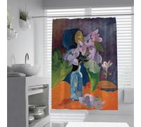 UIRINGART Cortinas de Ducha moradas W150xL200cm Estilo Gauguin Ramo Floral de Flores Azul jarrón Abstracto con Pintura al óleo decoración de baño con Ganchos Accesorios Impermeables Lavables