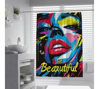 UIRINGART Cortinas de Ducha Pop Art W100xL200cm Grafitis en la Cara de Mujer Be Beautiful Anti Moho Juego de baño estético Lavable a máquina de poliéster Impermeable Resistente al Moho