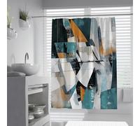 UIRINGART Cortinas de Ducha rústicas de Granja W180xL220cm Pintura Abstracta al óleo con Bloques de Color Naranja Azulado y Moho Resistente al Moho Decoración de baño con Ganchos