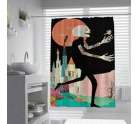 UIRINGART Cortinas de Ducha Tribales étnicas W180xL200cm Esqueleto de Monstruo de Halloween Castle Spire Red Sun Bird Patrón Tela Impermeable Lavable para Cortinas de Ducha de baño