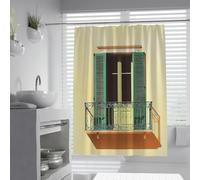UIRINGART Cortinas de Ducha Vintage W120xL200cm Contraventanas Verdes contraventanas Impermeables a Prueba de Moho Tela de poliéster Lavable para casa y Hotel mampara de bañera con Ganchos