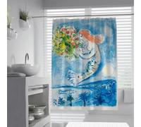 UIRINGART Cortinas de Ducha Vintage W200xL240cm Arte Estilo Marc Chagall Sirena Abstracta Pintura al óleo Tela Azul Decoración del baño para Home Hotel Cortina Impermeable Lavable