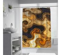 UIRINGART Cortinas Ducha lujosas W160xL200cm Abstracto líquido Fluido mármol Remolino Negro Ocre Oscuro Amarillo marrón Olas patrón Resistente Moho poliéster Cortina Ducha con Ganchos