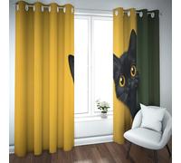 UIRINGART Cortinas Modernas Minimalistas Opacas juguetonas con patrón de Ojos Grandes y Gatos Cortinas térmicas aisladas para Animales para Dormitorio de niña 2 Paneles B140xH280cm
