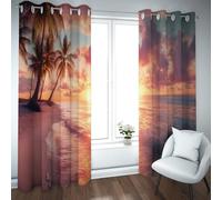 UIRINGART Cortinas Opacas al Atardecer Tropical para salón Escena de Playa Palmeras Patrón de Olas del océano Cortinas aisladas para el Dormitorio 2 Paneles B117xH137cm