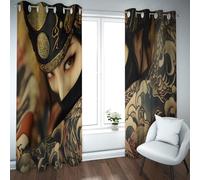 UIRINGART Cortinas Opacas de Guerrero Oriental para Sala de Juegos Casco de Lujo Patrón de Tatuaje de dragón Cortinas térmicas aisladas para Paneles Studio 2 B117xH229cm