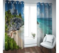 UIRINGART Cortinas Opacas de Playa Tropical para cafetería Vistas al océano Patrón de ruinas en acantilados Cortinas acústicas para Puertas correderas de Patio 2 Paneles B168xH180cm