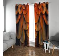 UIRINGART Cortinas Opacas de Plumas otoñales para Dormitorio Patrón de Plumas Naranja Quemado con Textura Reductoras de Ruido Cortinas para Reading Nook 2 Paneles B132xH245cm