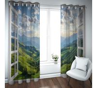 UIRINGART Cortinas Opacas Modernas para el salón Patrón Verde Mountain Valley Cortinas térmicas aisladas para la Oficina en casa 2 Paneles B140xH245cm