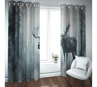 UIRINGART Cortinas Opacas Mystic Moose para Dormitorio Niebla Ciervo del Bosque en patrón Gris Paisaje Amortiguador acústico Cortinas para la Sala de Estudio 2 Paneles B140xH200cm