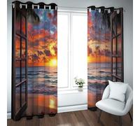 UIRINGART Cortinas Opacas para la Tarde Junto a la Playa para Estudio Ventanas Modernas Abiertas Palms Ocean Pattern Tearlet Cortinas térmicamente aisladas para guardería 2 Paneles B180xH245cm