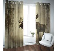 UIRINGART Cortinas Opacas rústicas de Alce para salón Ciervo Salvaje en otoño Patrón de escenas en Bosque Pestaña Superior Ojal de Ventana Cortinas para Puerta corredera 2 Paneles B228xH228cm