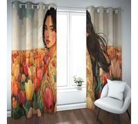 UIRINGART Diseño estético Cortinas Opacas Una Chica en un Campo de Tulipanes en Las montañas Patrón Cortinas térmicas aisladas para el salón 2 Paneles B140xH210cm
