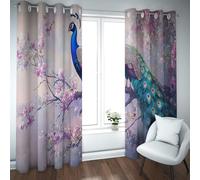 UIRINGART Elegantes Cortinas Opacas para el salón Patrón de Flor de Cerezo de Pavo Real Cortinas térmicas aisladas para la decoración del hogar 2 Paneles B117xH137cm