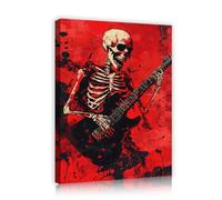 UIRINGART Esqueleto de guitarra lienzo arte mural grabados de escenas musicales inquietantes pósters únicos pintados en rojo arte de graffiti para dormitorio salón decoración del estudio 65x100cm